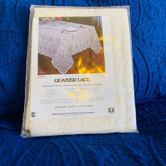 Vintage Quaker Lace Tablecloth Dinner Cloth Pattern 819 Surrey Natural Oblong 52 - Picture 2 of 4